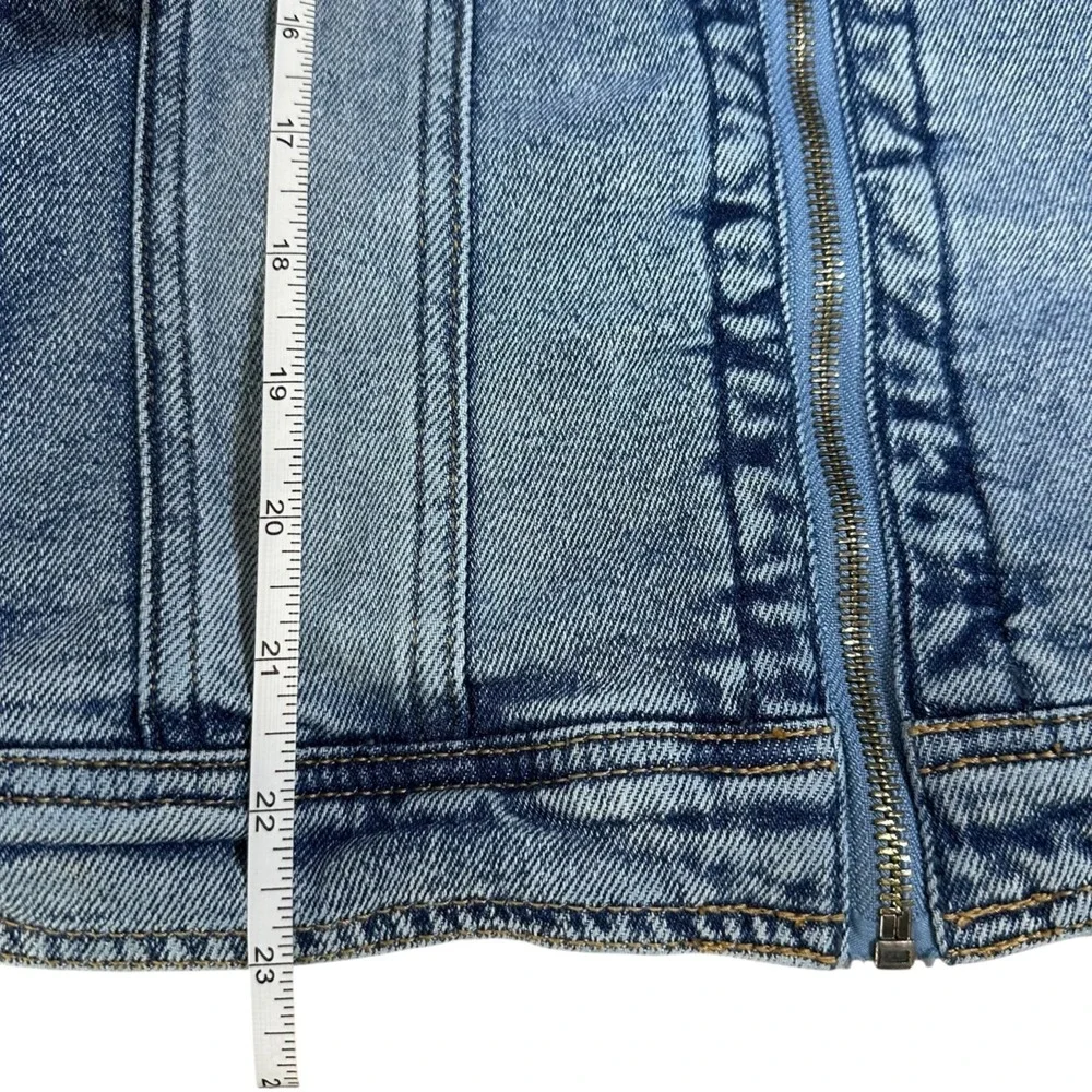 HOLLISTER Womens XL Full Zipper Front Acid Washed Blue Denim Stretch Jean Jacket - Picture 11 of 11